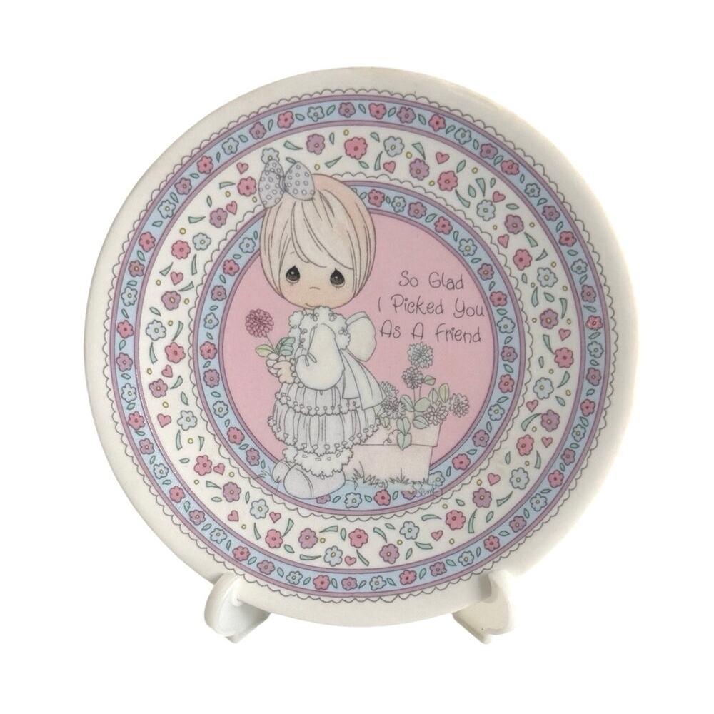 Enesco Prescious Moments mini plate & stand “so glad I picked you as a friend”